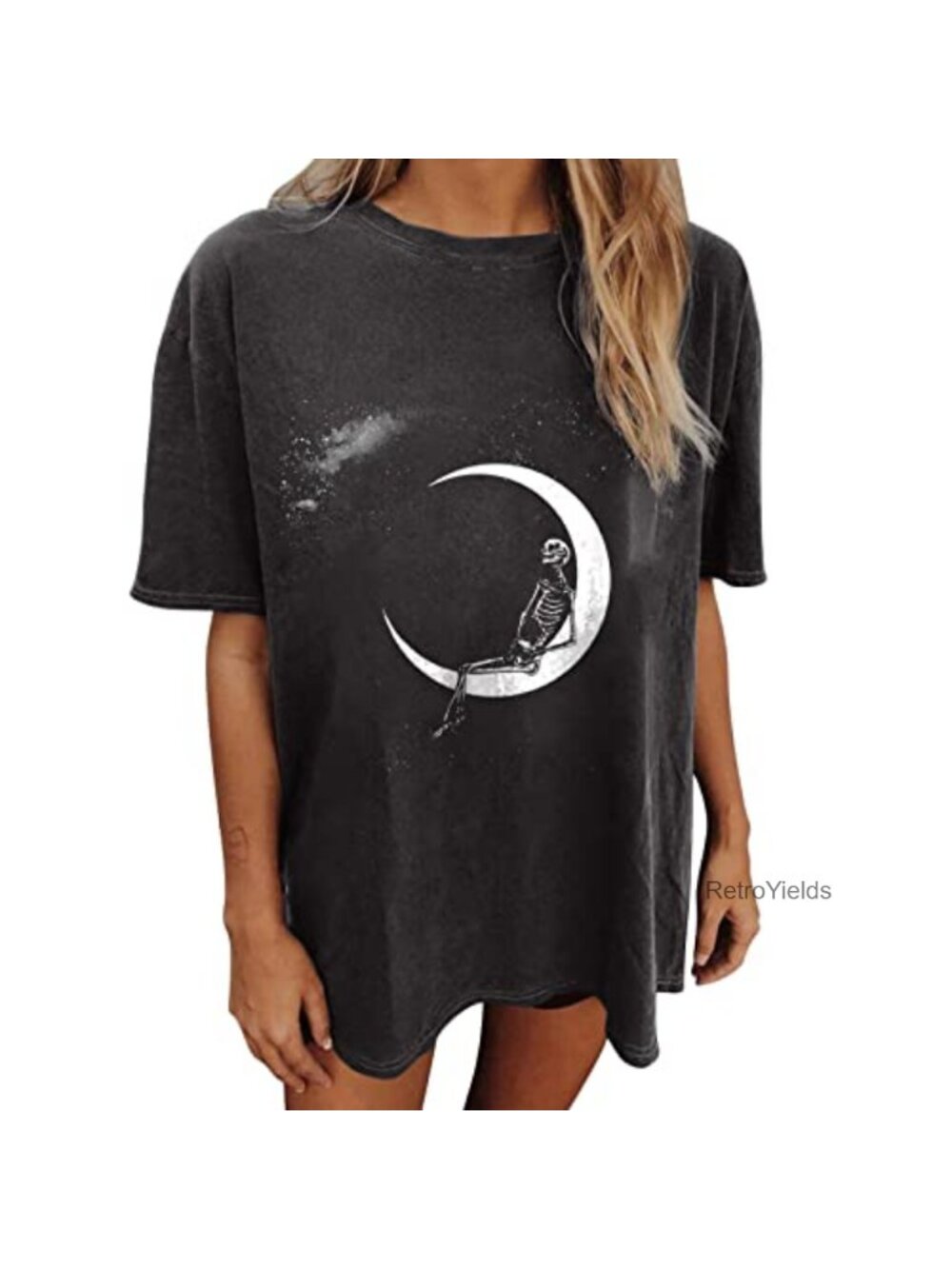 Womens Casual Vintage Short Sleeve Crop T-Shirt Loose Fit V-Neck Summer Tee
